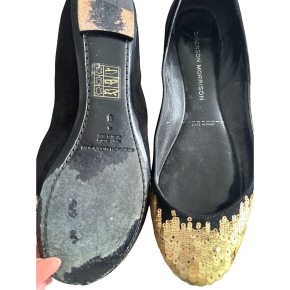 SIGERSON MORRISON Black Gold Suede Sequined Ballet Flats Size 6 - Picture 7 of 8